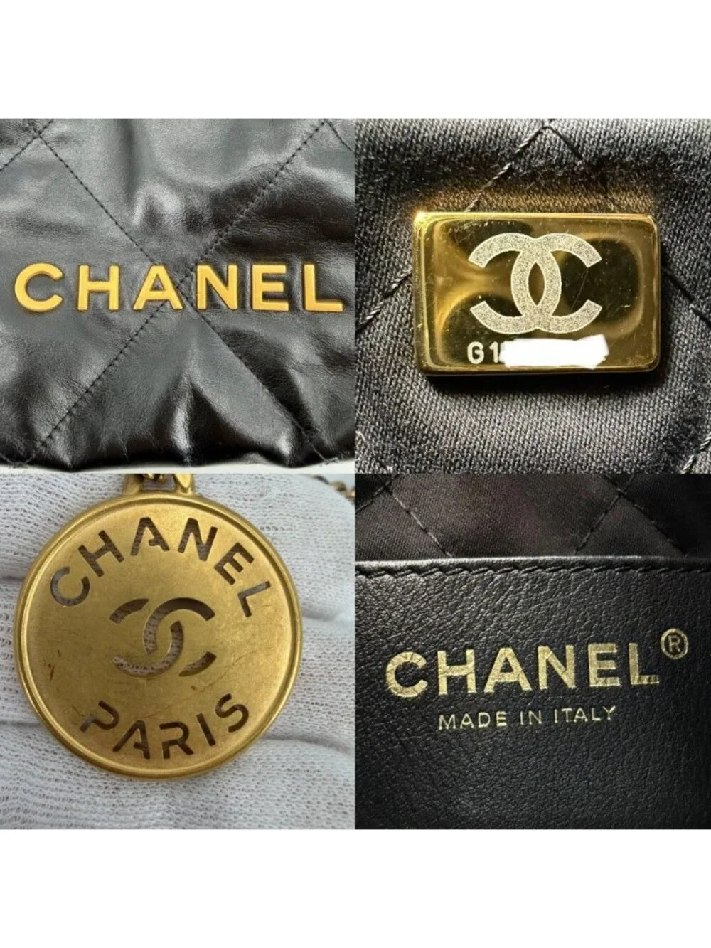 Chanel 2-Way 22 Chain Mini Shoulder Bag Crossbody Leather Black Gold